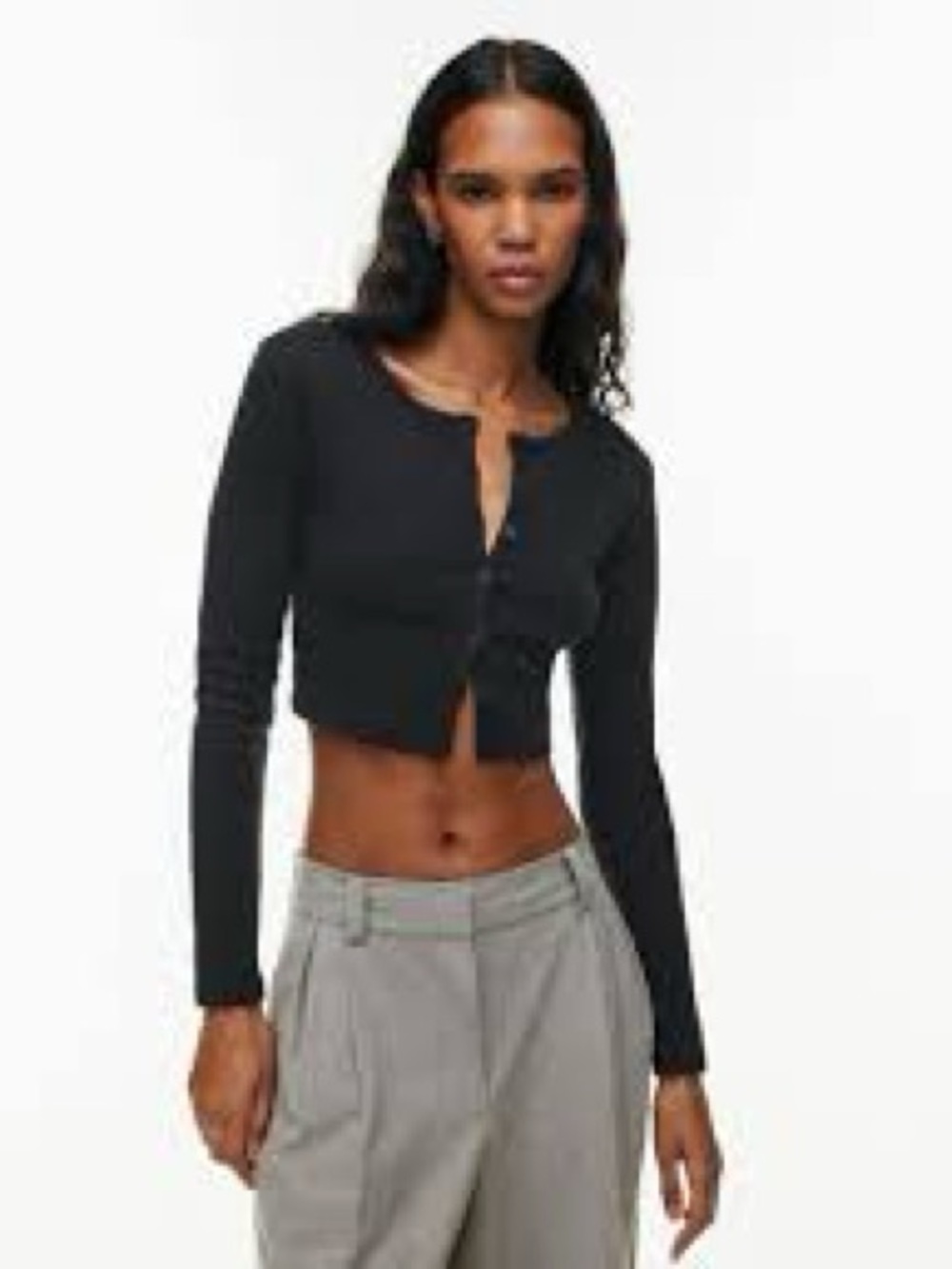 Free People FP One black cropped button-front cardigan